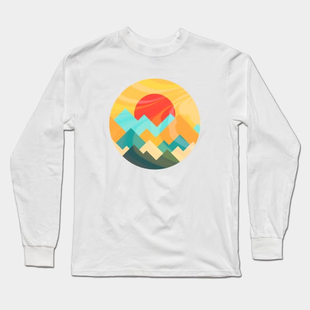 Minimalist Abstract Art #30 Geometric Mountains and Sun Rise Long Sleeve T-Shirt by Insightly Designs